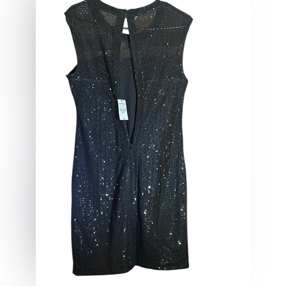 NWT Express Sz M Sequin mesh Sweetheart Black mini Dress Party Night out Date - Picture 7 of 15